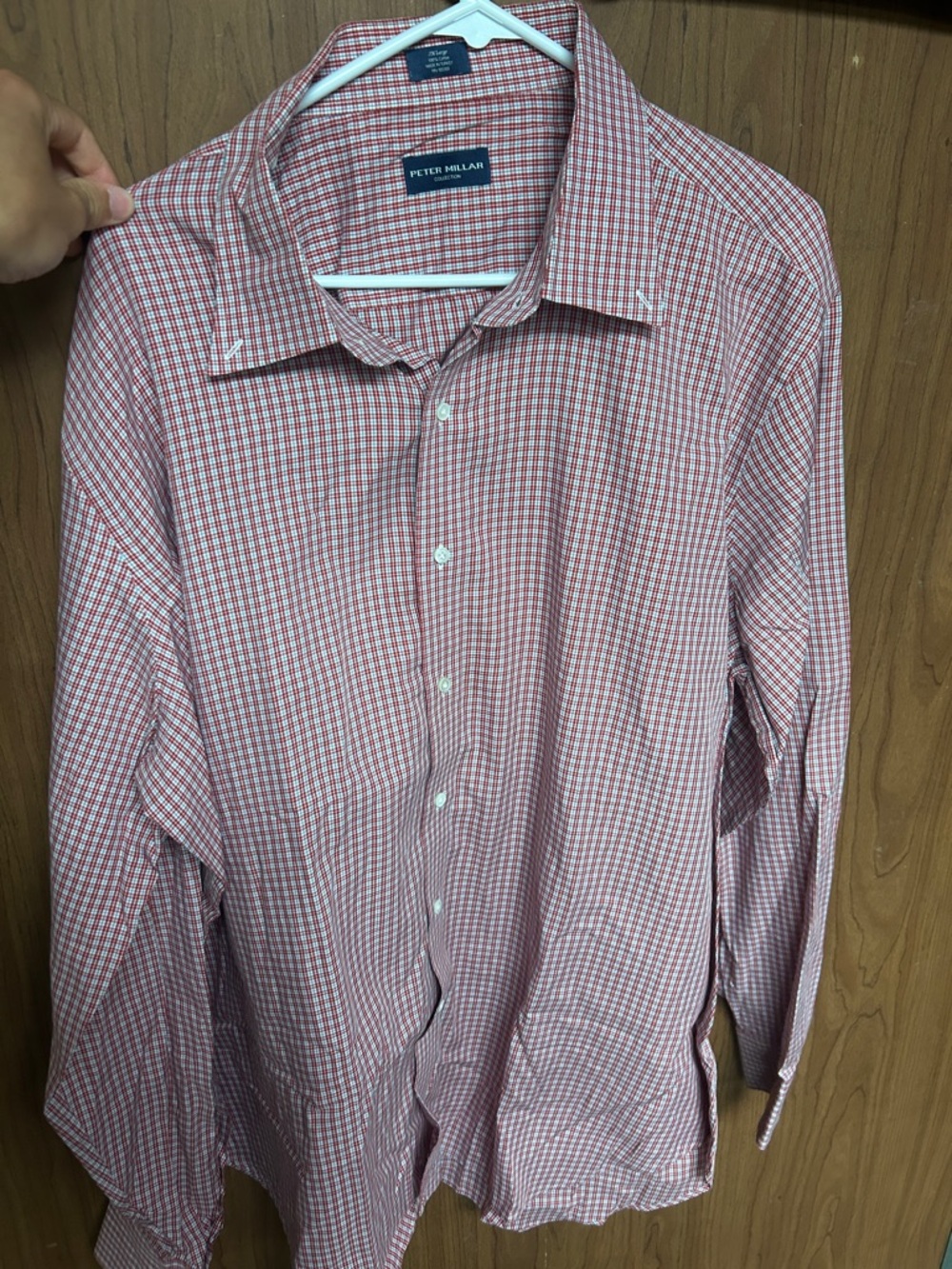 Peter Millar Red and White Checked Men's Dress Shirt